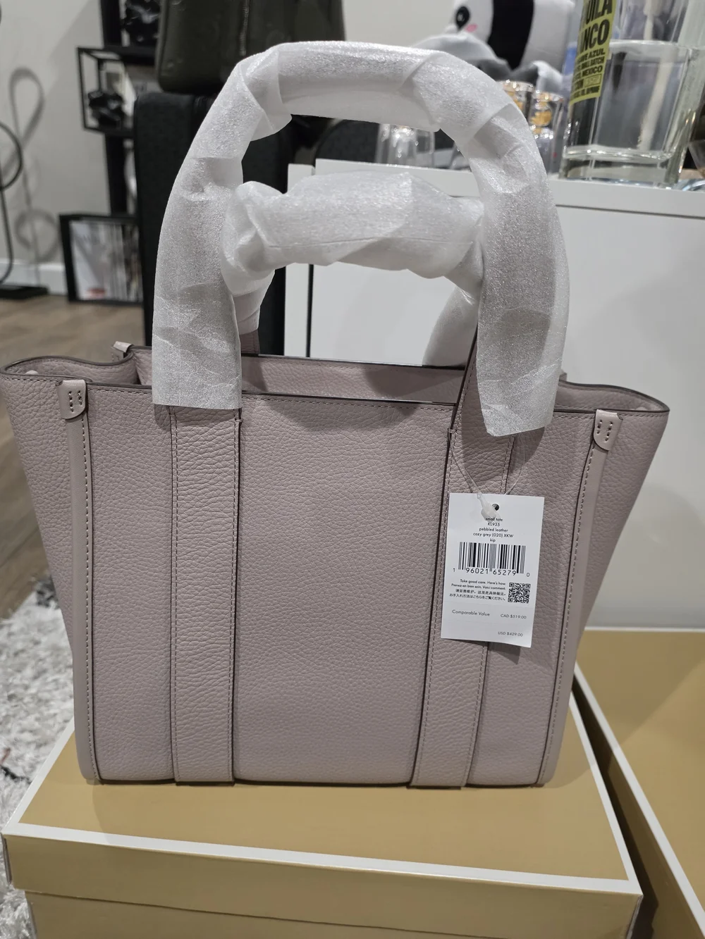 kate spade pale lavender leather tote with logo straps